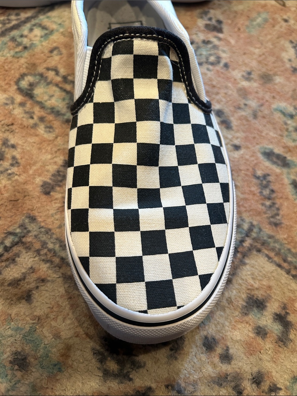 Vans Slip-On Checkerboard Canvas Sneakers - Black & Cream - Picture 3 of 13
